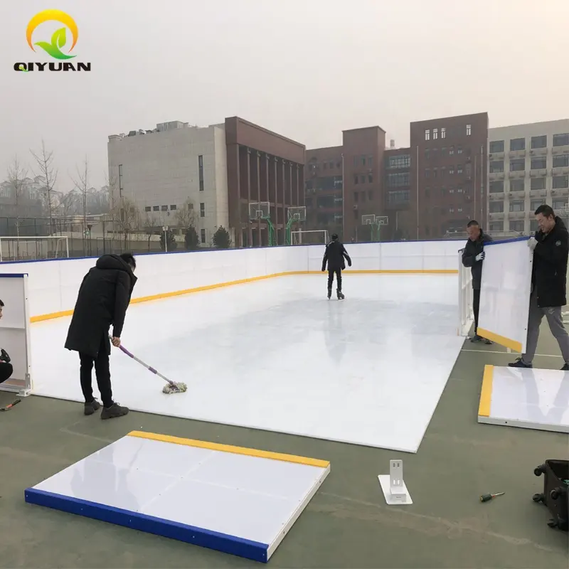 Self-lubrication synthetic ice rink solution or ice hockey floors with dasher boards for indoor or outdoor