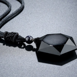 Collier pendentif <span class=keywords><strong>hexagramme</strong></span> cubique en obsidienne naturelle simple 2019, amulette d'énergie porte-bonheur, collier en obsidienne noire - Product Image 2