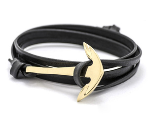 工厂定制品牌设计不锈钢珠宝锚男装皮绳锚手镯 - Product Image 1