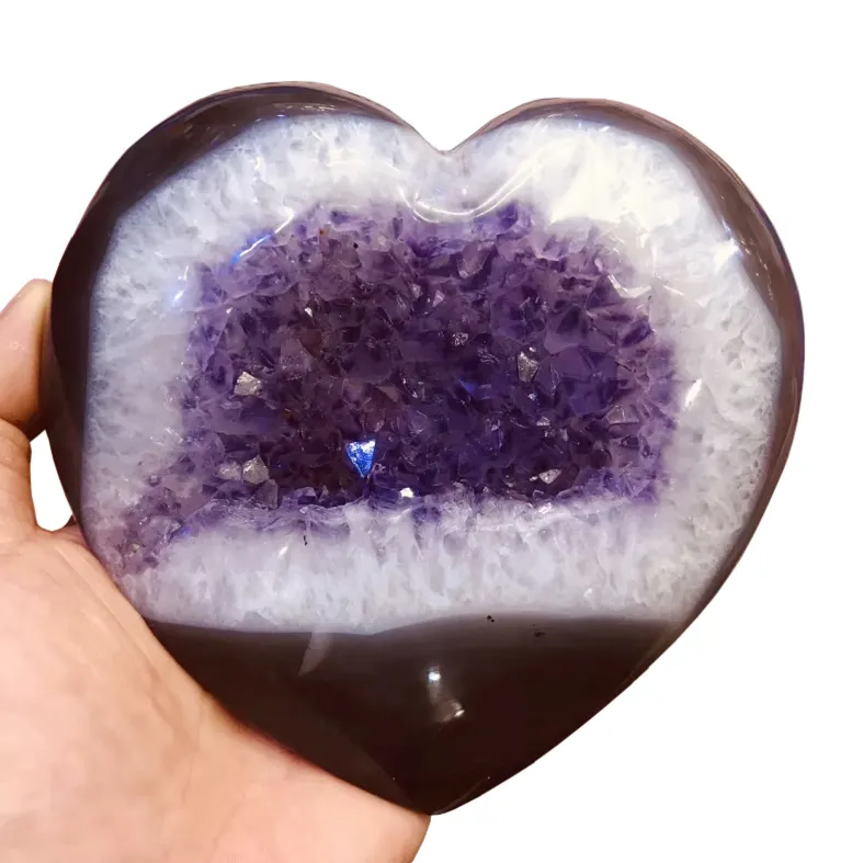 טבעי אגת Geode ביצת גביש פתוח מחייך כדור קריסטל אמטיסט אגת Geode