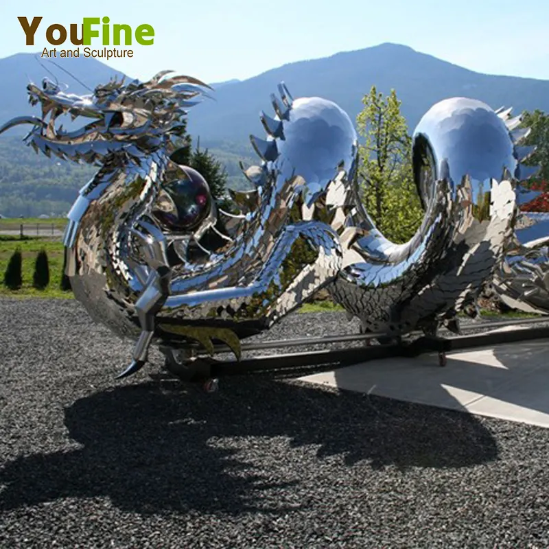 Spiegel Gepolijst Grote Metalen Rvs Tuin Sculptuur Draak