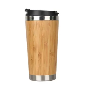 High Quality 350/450ml Stainless Steel and Bamboo Travel Mug Coffee Tea Cup with Lid