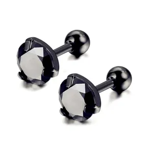 Pendientes Piercing para el trago y la oreja, de acero inoxidable, negro y plateado