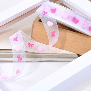 3/8 ''9mm Día de la madre Corazón y arco impreso organza cinta rodillo 200 yardas/porción (tiendas tienen 4 clases de tamaño) - Product Image 1