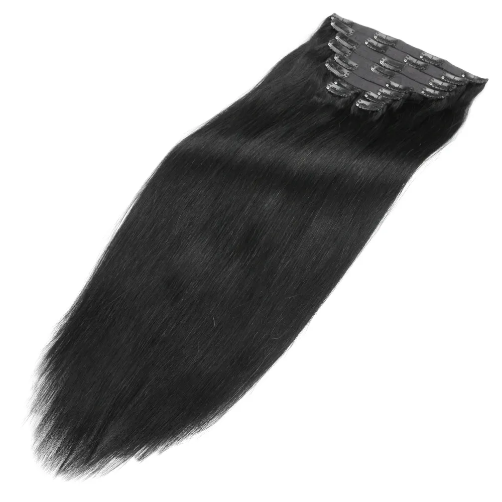 Alibaba Aliexpress-extensiones de cabello humano con Clip virgen brasileño, 26 pulgadas de pelo largo, cabeza completa, color negro Natural