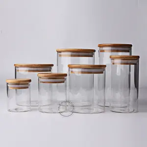 90ml 170ml 300ml 400ml 500ml 600ml 800ml de borosilicato frasco de vidro com vedação de bambu frascos de vidro de armazenamento de alimentos tampa