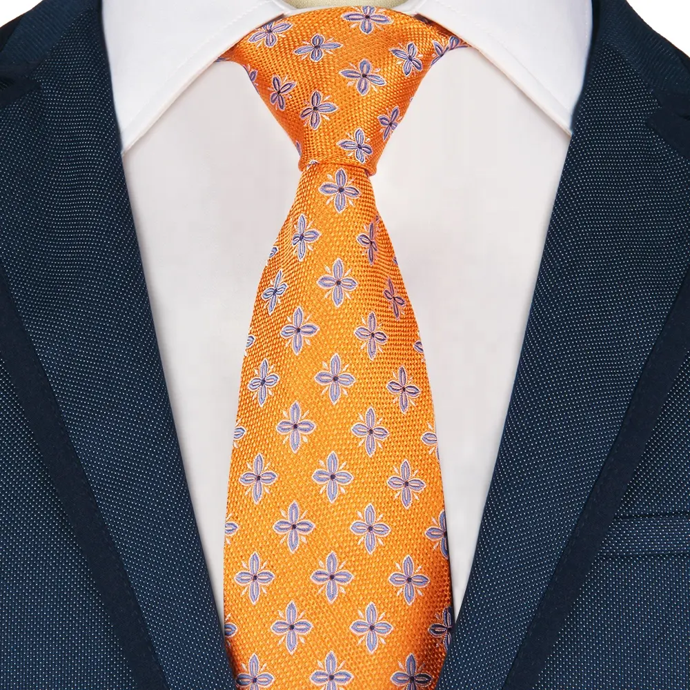 Man Fashion Elegant 100% Silk Handmade Orange Yellow Paisley Plaid Golden Tie