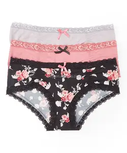 Ensemble de Bikini en Nylon et coton, 3 pièces, noir et rose, Floral, garniture, pour femmes, fait sur mesure