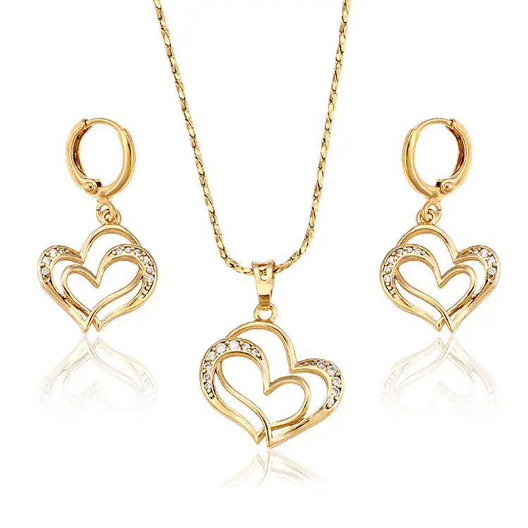 62814- Xuping Women Trendy Double Heart Charms Jewellery Set Finding