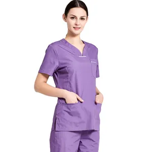 Summer Nurse Scrub Suit Designs Womens Medical Scrub Hospital Uniform Hotel Design Spa Uniform for Hospital Black Hand Scrub