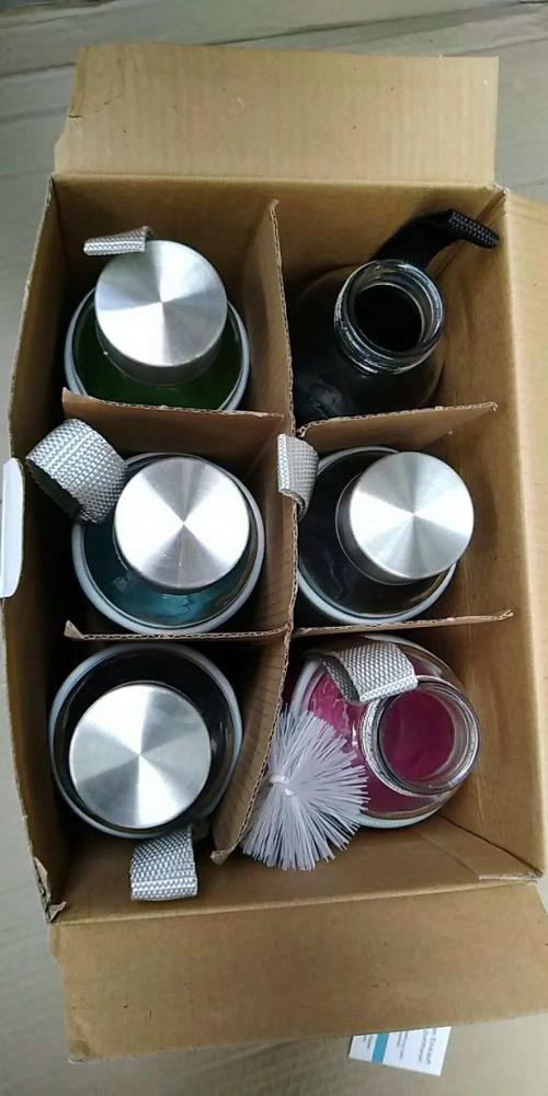 6pcs Set of 500ml Colored Sleeves and Leak-proof Stainless Steel Lid for Soda Lime Glass Water Bottles