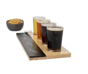 Fsc 4 sets craft brew wooden beer tasting screw flight with paddle ZHONGYI and chalkboard wooden beer tasting tray