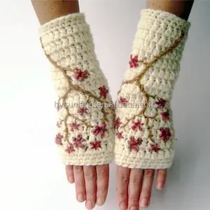 W-269 चेरी खिलना शैली fingerless ऊन दस्ताने महिलाओं के लिए कलाई warmers