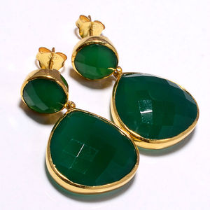 ทอง Vermeil 925เงินสเตอร์ลิงสีเขียวนิลพลอยต่างหูที่ทำด้วยมือ - Product Image 1