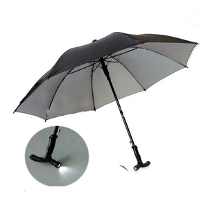 Rentable noir parapluie de bâton de marche avec lampe de poche led parapluie - Product Image 1