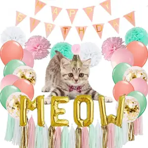 banner buchstaben Suppliers-Rosa und Gold Katze Geburtstags feier liefert Gold Meow Buchstaben Luftballons Banner Alles Gute zum Geburtstag Banner Latex Luftballons
