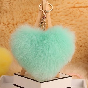 Llavero con pompón <span class=keywords><strong>de</strong></span> piel <span class=keywords><strong>de</strong></span> zorro artificial, llavero con pompón <span class=keywords><strong>de</strong></span> piel, corazón <span class=keywords><strong>de</strong></span> amor personalizado, venta al por mayor, 2018 - Product Image 3