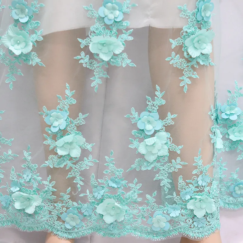 Kain Renda Manik-manik Bordir 3D Elegan dengan Kualitas Tinggi untuk Gaun Pengantin Grosir Tiongkok