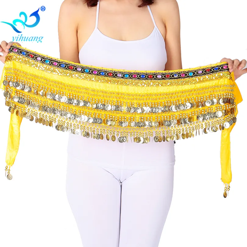 Dangling 248個Gold Coins Oriental Belly Dance Hip Scarf Velvet Mini Skirt Wrap & Hip ScarfためFestival Woman Indian Dancewear