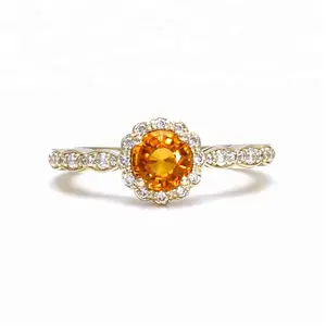 Perhiasan Cincin Safir Kuning Alami USA 18K Produsen Perhiasan Emas Solid