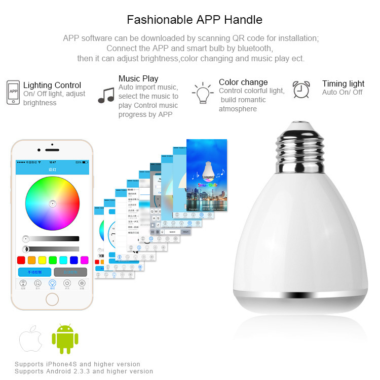 2017 NOUVEAU jhw-v169 e27 ampoule bluetooth haut-parleur avec led lumière