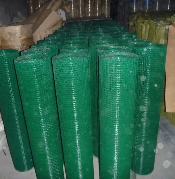 1/2 '' , 3/4'' , 1'' , 1/4'' , 3/8 '', 5/8'', tamaño del orificio, malla de alambre soldado con revestimiento de PVC verde, rollo de 3 'x 100', peso del rollo de 20kg/25kg