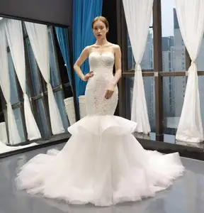 RSM66765 reale di alta qualità dell'innamorato sexy peplum sirena di lusso abiti da sposa abito da sposa con lungo treno staccabile