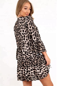 Delle signore Del Manicotto Lungo Della Stampa Del Leopardo Vestito a Trapezio - Product Image 6
