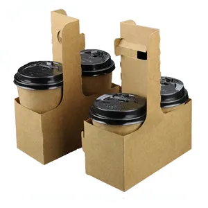 Disposable packaging Kraft paper handle take away coffee cup tray