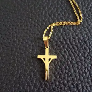 Gioielli Christian 24k oro medaglione in acciaio al titanio croce pendente della collana