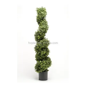 กระถางพลาสติกสีเขียว150ซม. พืชเทียม Buxus Spiral Topiary ต้นไม้สำหรับประตูระเบียงกลางแจ้งด้านหน้า