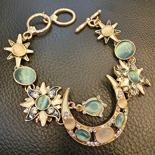 2018 nuevo estilo de Bohemia moda sol y luna gato ojos de piedra chapado en oro pulsera para niñas
