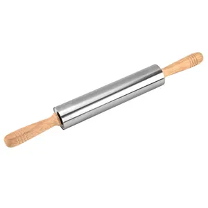 Новый дизайн Скалка с деревянной ручкой Инструменты для выпечки муки из нержавеющей стали