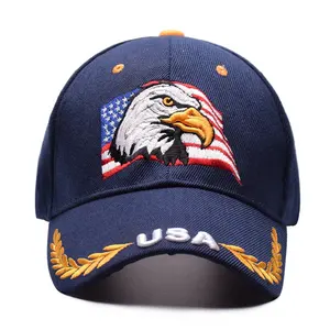 Topi Baseball Olahraga Golf Elang Amerika Serikat Bordir 3D, Topi 6 Panel Katun 100% Kustom