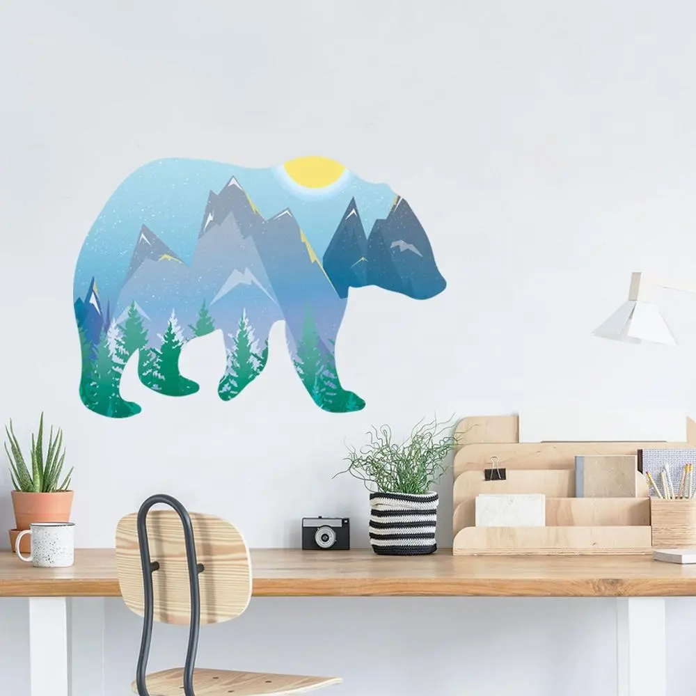 Mountain scenery polar bear wall stickers Living room sofa background wall animal wallpaper creative landscape decals