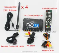Автомобильный цифровой ТВ-тюнер us DVB-T24 четыре тюнер четыре активная антенна 25db автомобильный DVB-T2 ТВ приемник коробка