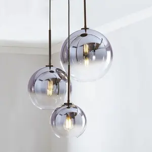 Bedroom Restaurant Decorative Indoor Chandelier Lamps Glass Ball Pendant Light Gold Silver Modern Gradient Plated