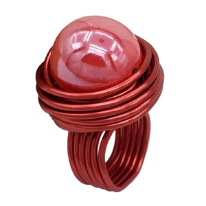 Fashion Red Stoving Varnish Acrylic Elegant Handmade Big Rings Women Wires Spiral Finger Statement Accessories