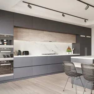 Mate Grey de gabinete de cocina de melamina de diseño de gabinete de cocina muebles de cocina