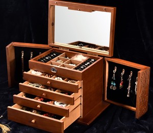 Boîte à <span class=keywords><strong>bijoux</strong></span> en bois <span class=keywords><strong>de</strong></span> <span class=keywords><strong>luxe</strong></span> sur mesure, grand miroir, emballage, rangement - Product Image 1