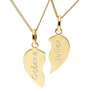Ensemble de bijoux collier pendentif en acier inoxydable plaqué or 18 carats, demi-cœur personnalisé avec collier à nom creux pour couples - Product Image 1