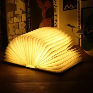 Moins cher amazon top vente 2022 Offre Spéciale en bois mini usb led rechargeable lumière pliante papier livre forme lampe