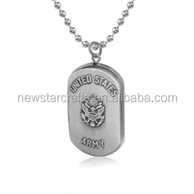Jewelry Sterling Silver United States Army Dog Tag Locket Pendant Bead Chain