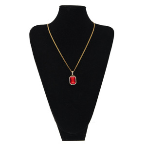 Collar con colgante de cristal rojo para hombre, Color dorado helado, estilo cuadrado, negro, azul, verde, blanco, joyería de moda - Product Image 5