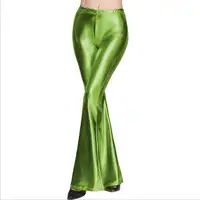 กางเกงหนัง PU สดใสสำหรับผู้หญิง,กางเกงผ่าข้างเอวสูงกางเกงขาม้ากางเกงลำลองทรงบาน2018จีบด้านหน้าปี A211