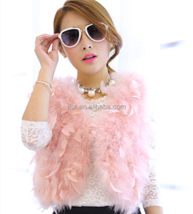 <strong>Women's</strong> Fashion <strong>White</strong> Turkey Feather Fur <strong>Vest</strong> With Real Dyed Turkey Feather Lady Clothing - Product Image 1