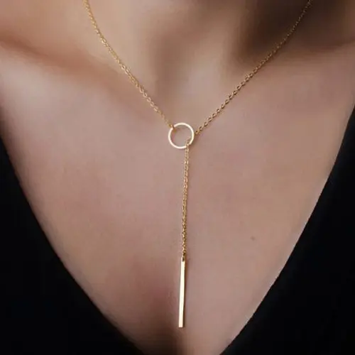 Free shipping Fashion gold Circle metal strip Necklace Pendant