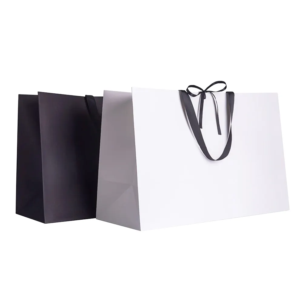 Bolsa de papel blanca para embalaje de disfraces, embalaje simple con cinta para vestido de boda, compras, ropa, bolsas de regalo personalizadas