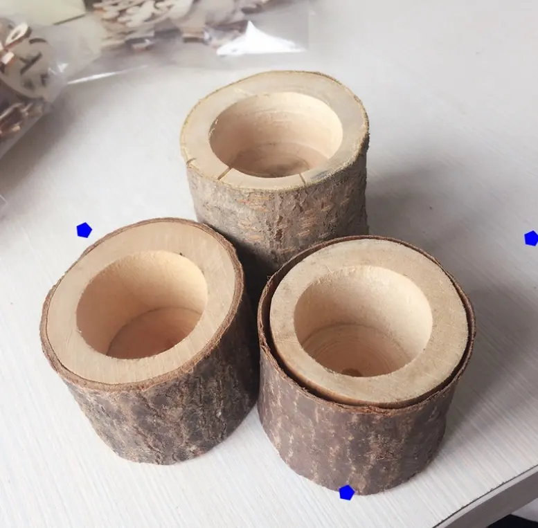 Natural decorativos de madera vela titular, sostenedor de vela de luz de té