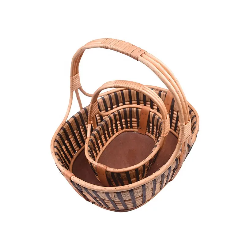 Cesta de mimbre hecha a mano con forma de flor, manijas para comida, frutas, decoraciones navideñas naturales, cesta de regalo